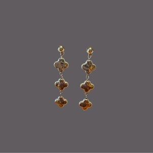 Pair of Gold colored post back earrings with 3 dangling clover shapes. NWOT